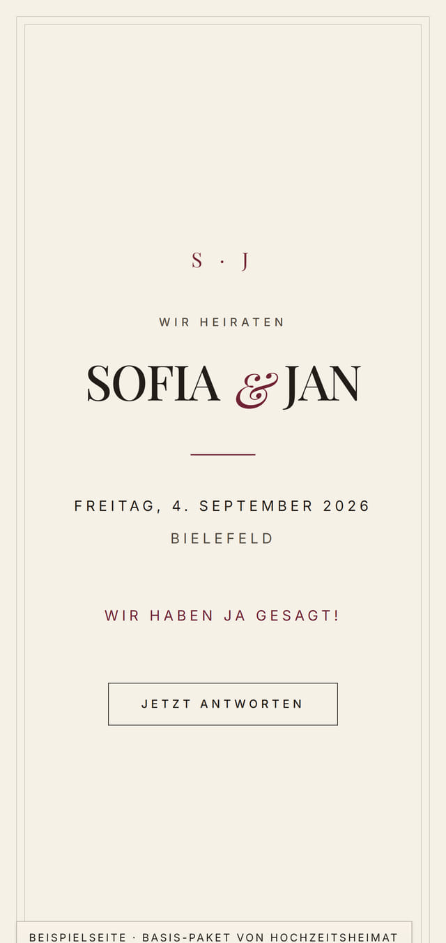 Beispielseite im Paket Heimat auf dem Handy: Monogramm, Namen und Hochzeitsdatum von Sophia und Jan